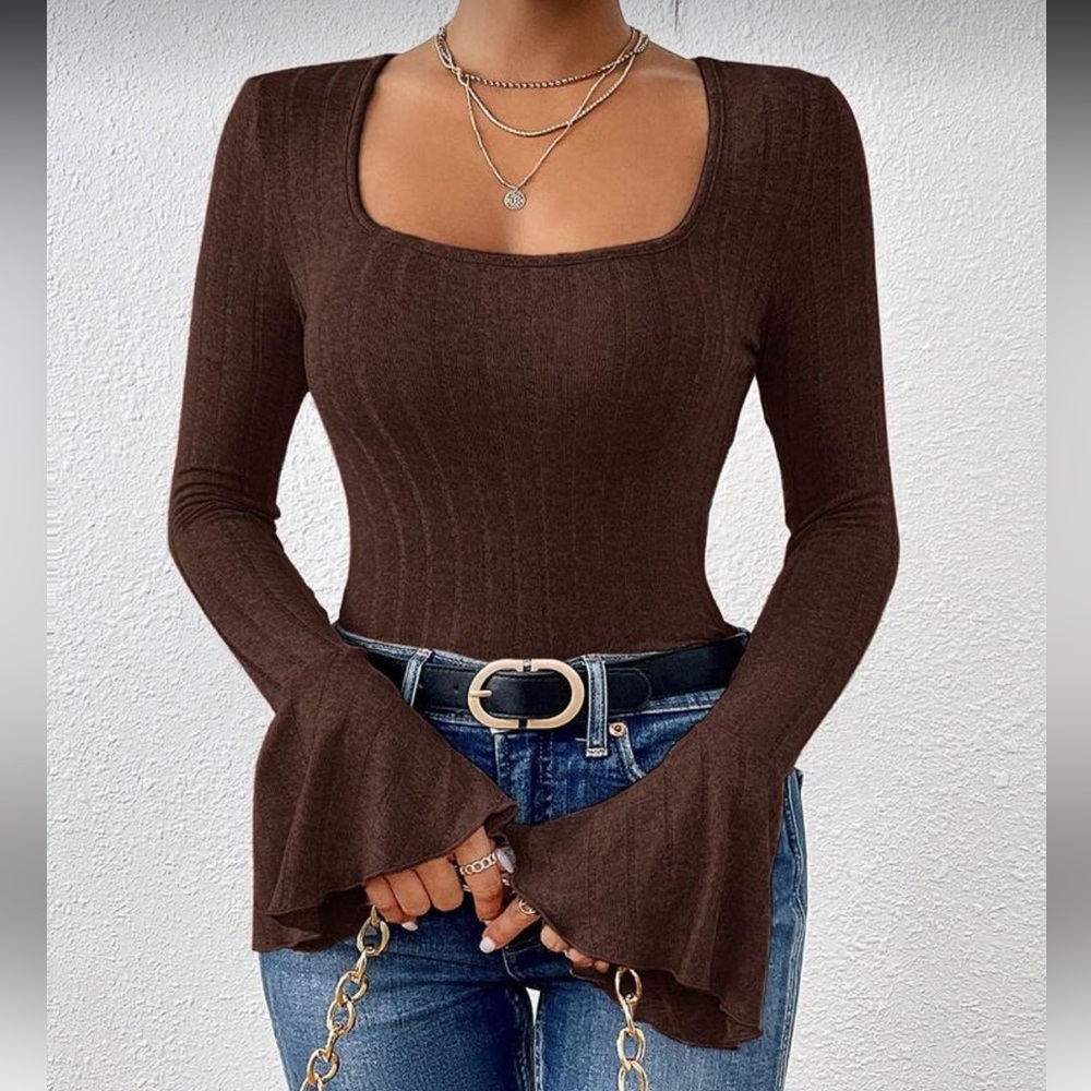 NWOT SHEIN Brown Flared Sleeve Top